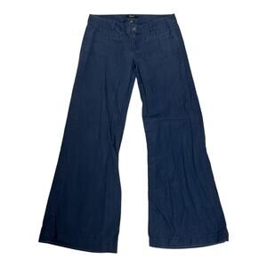 Express Linen Womens Trousers Pants Navy Blue Flare Casual Nautical PReppy 4